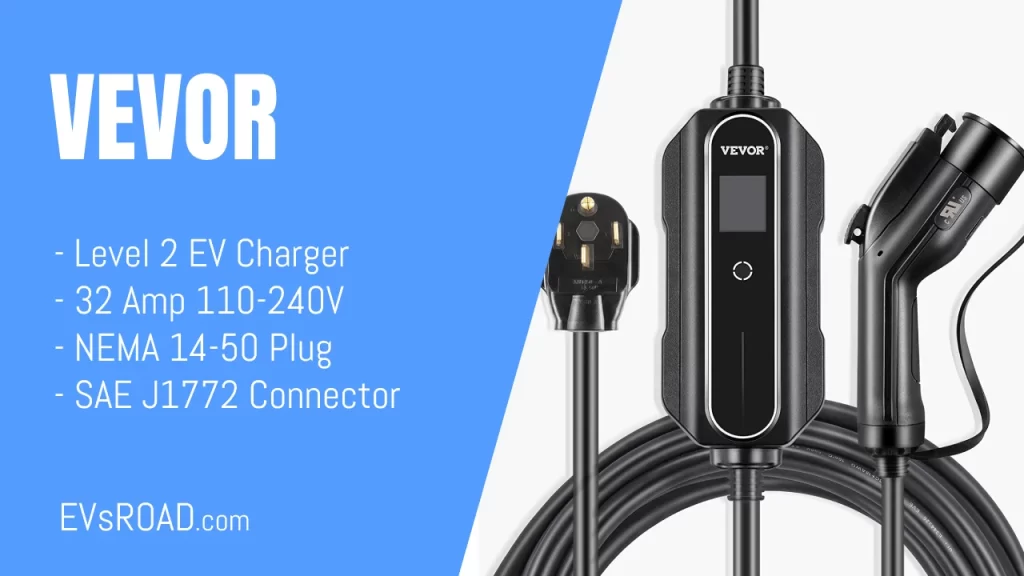 VEVOR Level 2 EV Charger, 32 Amp 110-240V, Portable Electric Vehicle Charger